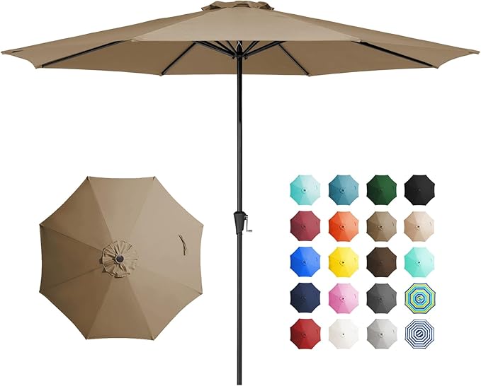 JEAREY 11' Patio Umbrellas Outdoor Table Market Umbrella w/Crank, 8 Sturdy Ribs, UV Protection Windproof for Garden, Deck, Backyard, Pool(Sand)