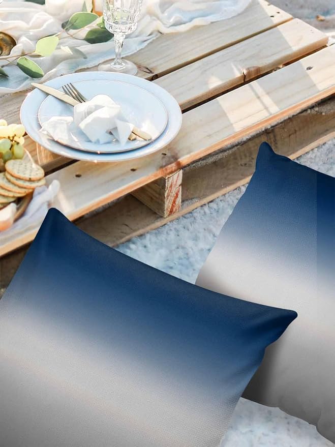 Outdoor Waterproof Throw Pillow Covers Set of 2 Blue Grey Ombre Pillowcases 18x18 Inches Gradient Gradual Color Patio Decorative Pillows Cushion Case Patio Pillows for Couch Bed Chair Garden
