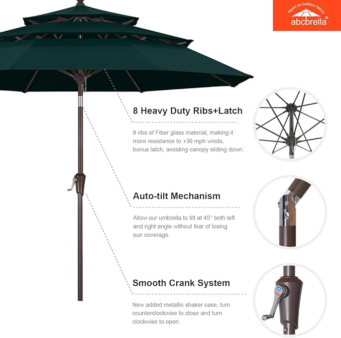ABCCANOPY 5-Year 10-Year No Fading 9FT 3 Tiers Patio Umbrella, Outdoor Table Umbrella with 8 Sturdy Ribs for Deck, Backyard, Garden, Yard