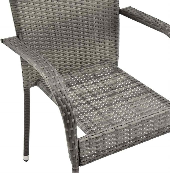BOWERY HILL 7-Piece Garden Dining Set, PE Rattan and Powder-Coated Steel, Gray Finish, Stackable Chairs, Tempered Glass Table, Outdoor Patio Furniture for Garden and Terrace Dining