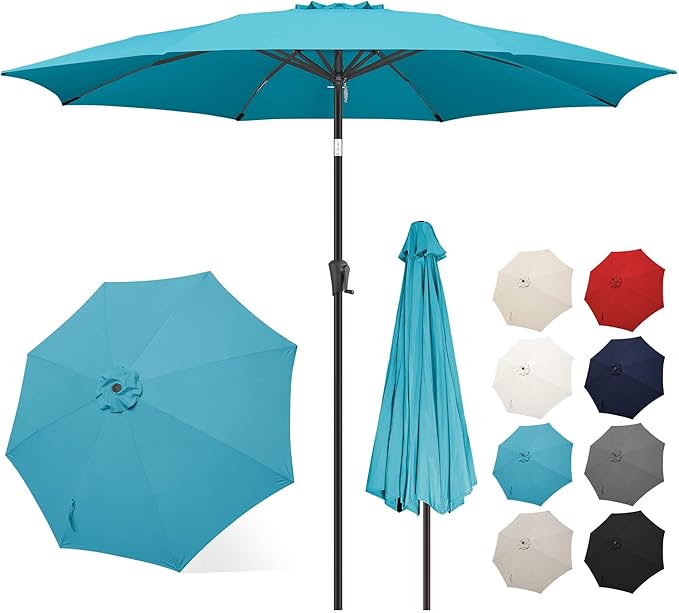 FLAME&SHADE 11 ft Patio Umbrella - Table Umbrella Outdoor with Push Button Tilt and Crank, UV Protection, 8 Sturdy Ribs, Market Umbrella for Garden, Deck, Backyard, Lawn, Pool and Beach(Aquablue)