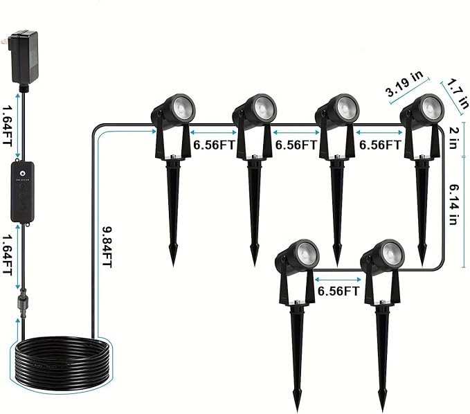 ZYAN Landscape Spotlights with Sensor and Timer, Continuously Adjustable Brightness, Auto On Off, Low Voltage Outdoor IP65 Waterproof for Patio Yard Garden Pathway, 2700K Warm White (6 Pack)