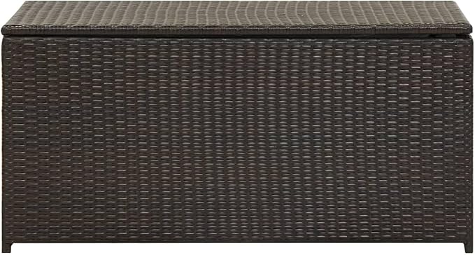 Outdoor Storage Box, Patio Rattan Deck Box, Wicker Storage Bin Deck Box, Poly Rattan Patio Storage Chest with Hinged Lid for Cushions, Pillows, 39.4"x19.7"x19.7" Brown