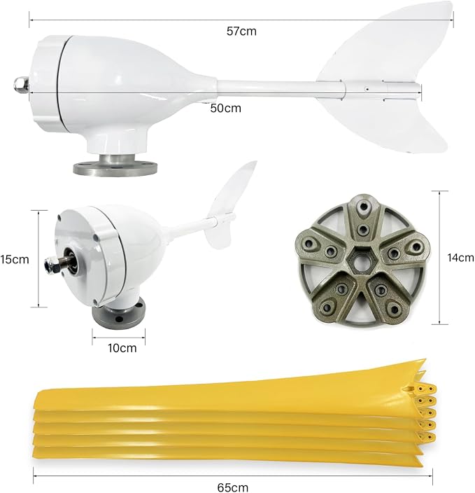 800W-1200W Wind Turbine Generator Kit - 12V/24V/48V with MPPT Controller & 5 Durable Yellow Blades, Pure Copper Core Windmill for Outdoor Renewable Energy Solutions.
