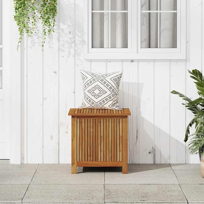 Solid Acacia Wood Patio Storage Box 23.6"x19.7"x22.8" with Water-Proof Bag, Outdoor Storage Bench and Side Table for Cushions, Garden Tools