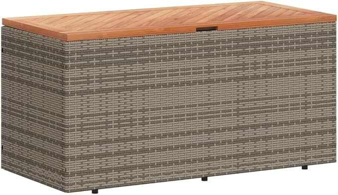 Gecheer Patio Rattan Deck Box Patio Storage Box Gray 43.3"x19.7"x21.3" Poly Rattan Acacia Wood