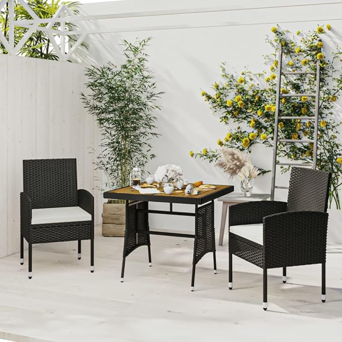 Backyard Furniture Patio Conversation Sets Outdoor Seating 3 Piece Patio Dining Set Poly Rattan Black Suitable for Swimming Pool, Courtyard, Garden