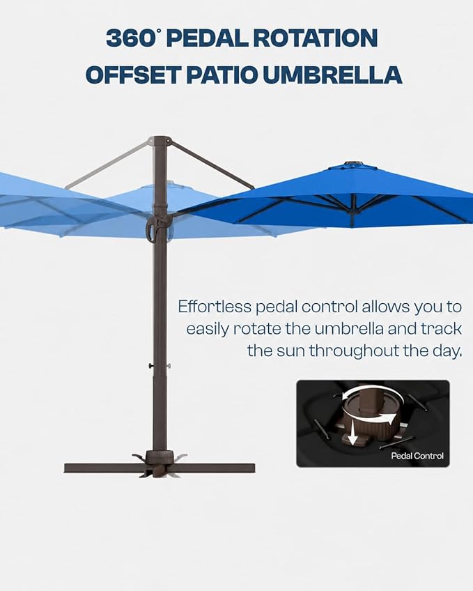 11 FT Round Cantilever Umbrella,Easy Tilt, Fade Resistant & 360° Rotation, Offset for Pool Deck Backyard Patioroyal blue (Base not Included)
