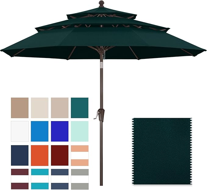 ABCCANOPY 5-Year 10-Year No Fading 9FT 3 Tiers Patio Umbrella, Outdoor Table Umbrella with 8 Sturdy Ribs for Deck, Backyard, Garden, Yard