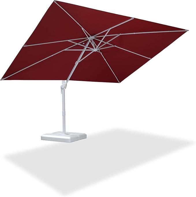 PURPLE LEAF 9' × 11.5' Patio Umbrella White Cantilever Umbrella Aluminum Square Outdoor Offset Umbrella Hanging Windproof with 360° Rotation for Garden Deck Pool, Red