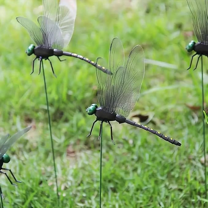 16Pcs Black Dragonfly Clip, Realistic DIY Fake Dragonflies Garden Outdoor Decor, Plastic Dragon Fly Clips Decorations with Pliers & Clips(Large)