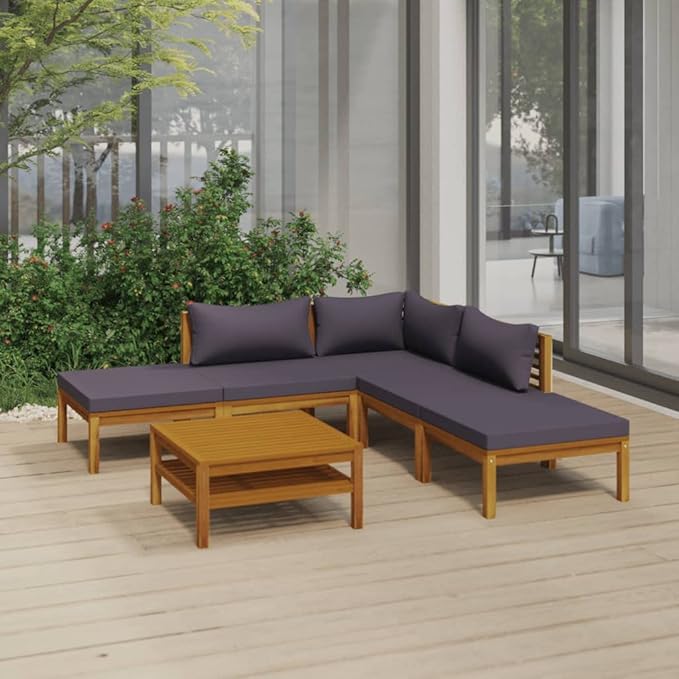 Patio Lounge Set with Cushion,Patio Furniture Sets,Patio Conversation Sets,Outdoor Furniture Sets,for Garden,Backyard,Outdoor,6 Piece Solid Acacia Wood