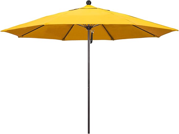 California Umbrella 11Ft Commercial Grade Sunbrella Fabric Market Umbrella, Pulley Lift, Aluminum/Fiberglass, 2mm pole wall, Bronze Frame, Sunflower Yellow Fabric