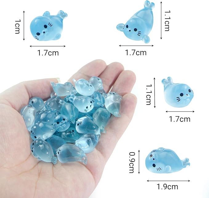 80Pcs Glow in Dark Mini Resin Seal Figurines - 4 Styles Luminous Sea Animals for Terrarium Decor, Fairy Garden, Aquarium, Small Resin Animals with Storage Box