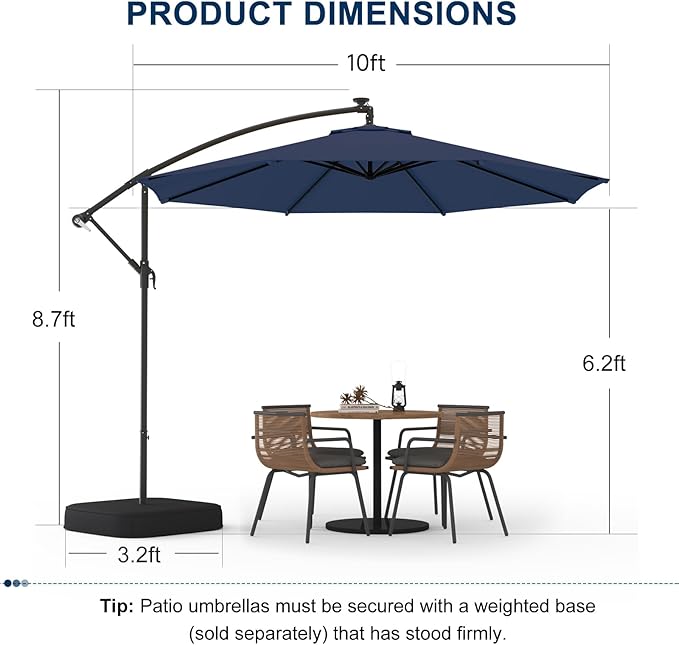 10FT Patio Umbrella with Base Included, Outdoor Offset Cantilever Umbrella, Infinite Tilt, UV Protection for Backyard, Lawn, Garden & Pool