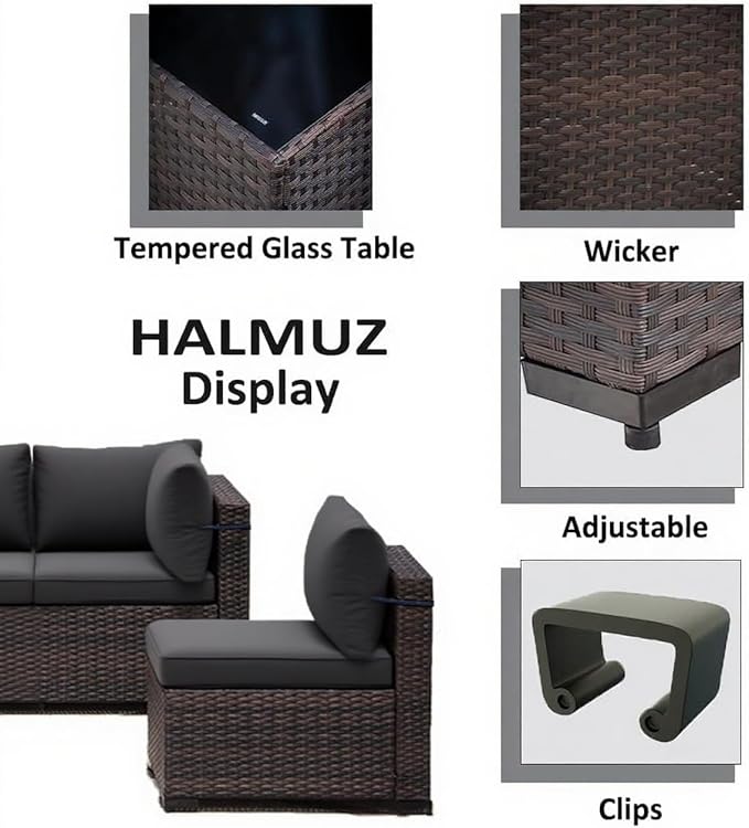 7 Pieces Outdoor Patio Furniture Sets,Wicker Conversation Set Sectional Sofa,Includes 6 All-Weather High Back PE Rattan Seating Components w/Thickened Cushions&Coffee Table,Gray
