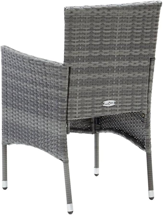 BOWERY HILL Contemporary Glass 7 Piece Patio Dining Set, Weather-Resistant Gray PE Rattan, Rectangular Table with Cushioned Seats, Matte Finish, Seating for 6, Outdoor Garden Furniture