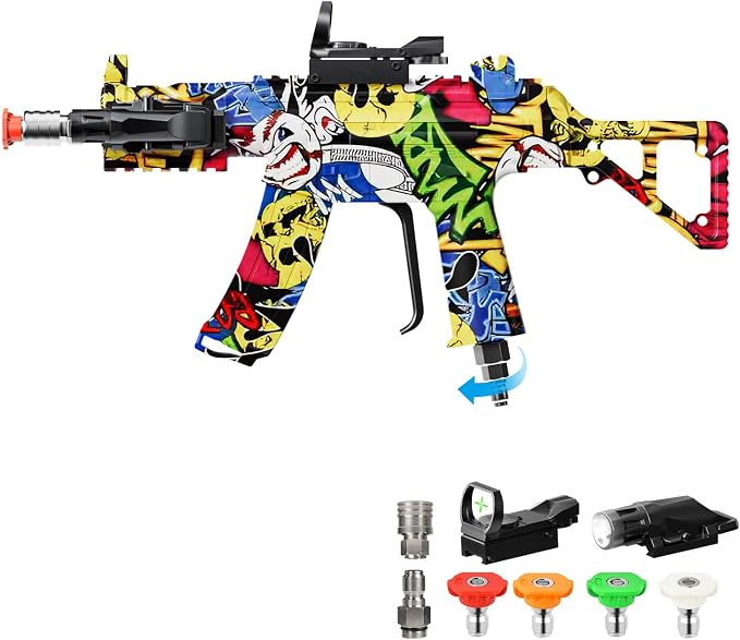 MP5S Pressure Washer Gun with Swivel - 3000 PSI High Pressure Spray Gun with 3/8" Quick Connect Plug Inlet, Foam Cannon Compatible Power Washer Handle for Car, Home & Outdoor Cleaning (Graffiti1)
