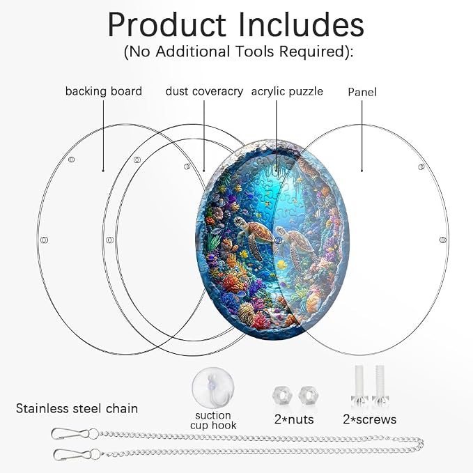 Acrylic Puzzle Suncatcher, Sea Turtle 3D Ocean Pattern Sun Catcher Jigsaw Puzzle Window Hanging, Acrylic Puzzles Kit Home Garden Decor, for Mom, Wife, Sisters, 7.87 inch