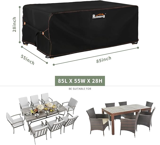 Patio Furniture Set Covers Waterproof, Outdoor Sectional Sofa Couch Set Covers Waterproof, Garden Dining Table Chair Set Cover Outside Rectangular Heavy Duty Weatherproof 85" L x 55" W x 28" H Black