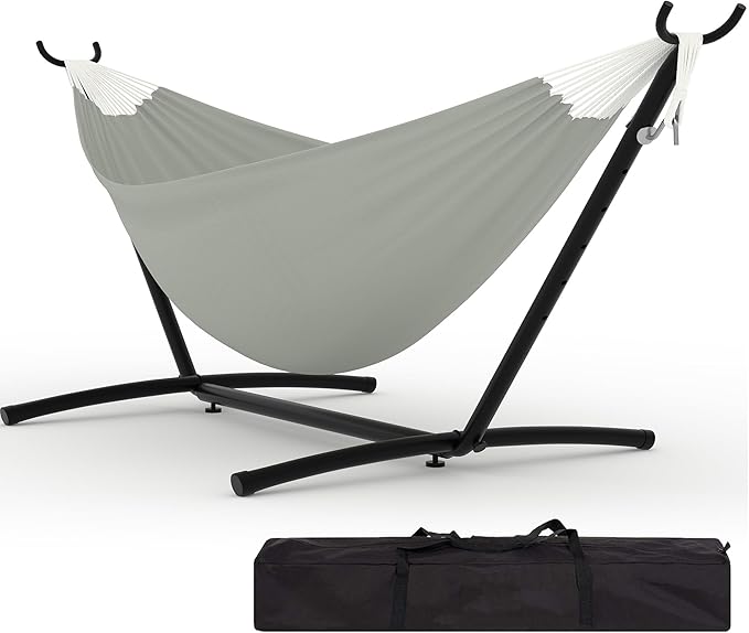 2-Person Hammock with Stand,Portable Double Hammock, Portable & Space-Saving, 450 Lbs, Comfortable Polyester Cotton for Outdoor, Patio, Garden, Camping – Includes Carry Bag