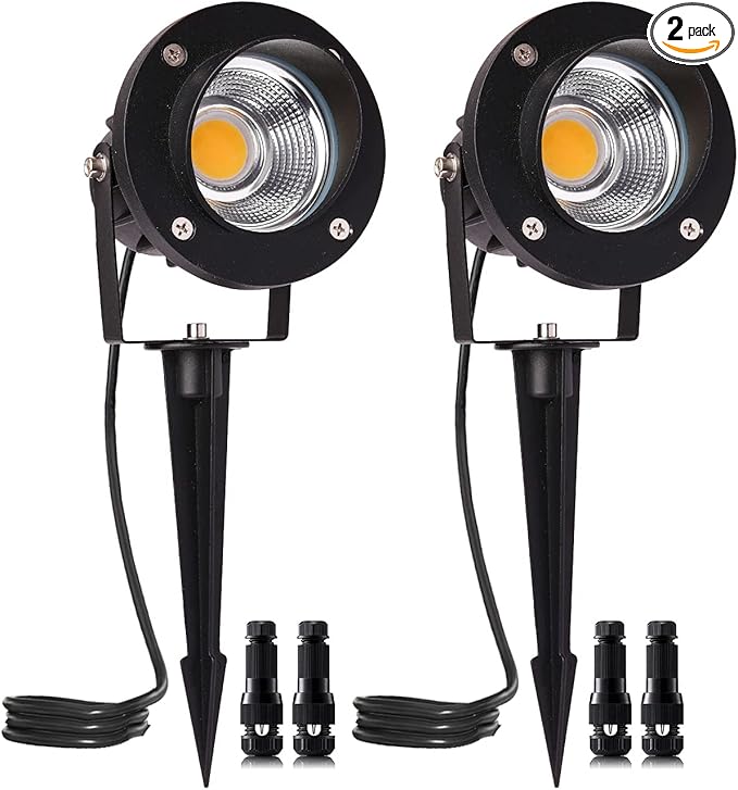 18W Low Voltage Landscape Lighting LED Spotlight Outdoor 12V~24V AC/DC Waterproof Landscape Lights Spot Lights for Yard with Spiked Stake Warm White Flag Light Garden Decorative Lamp (2 Pack)