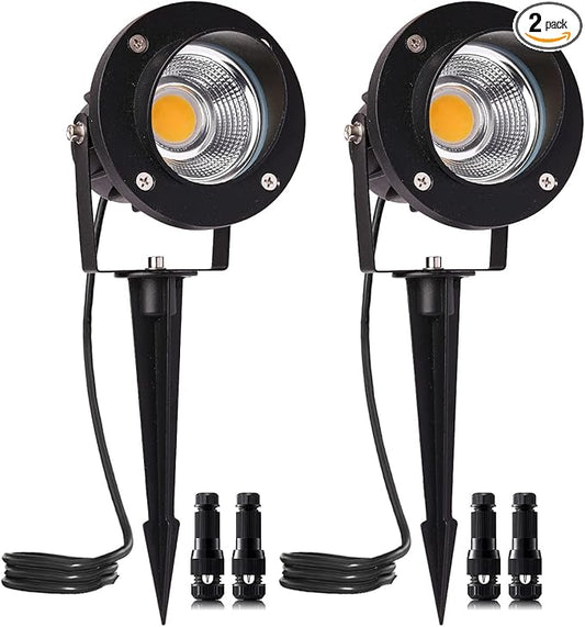 18W Low Voltage Landscape Lighting LED Spotlight Outdoor 12V~24V AC/DC Waterproof Landscape Lights Spot Lights for Yard with Spiked Stake Warm White Flag Light Garden Decorative Lamp (2 Pack)