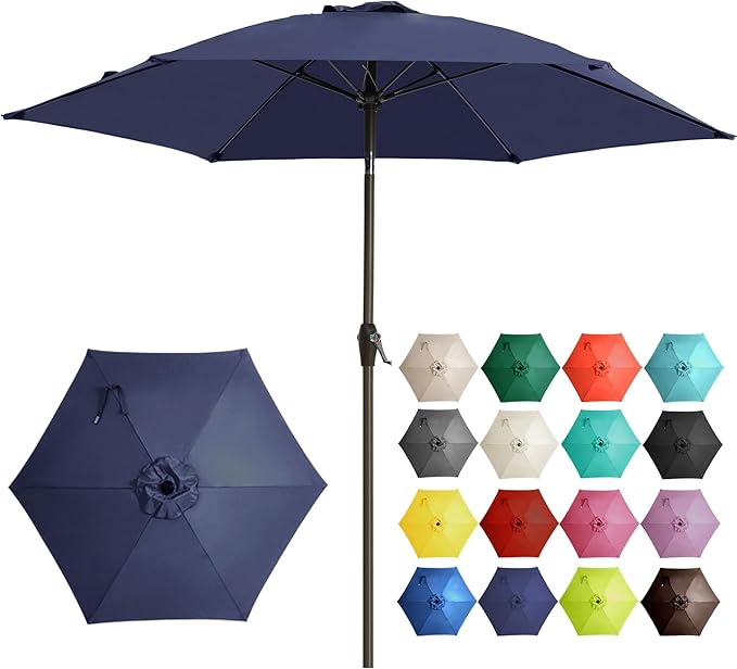 Ayge 7.5FT Large Outdoor Patio Umbrella Market Table Umbrella-UV Resistant, Easy Push Button Tilt and Crank, 6 Sturdy Fiberglass Ribs Heavy-Duty Pool Umbrella for Deck, Backyard,Garden, Yard,Navy