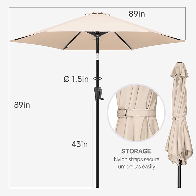 FLAME&SHADE 7.5ft Patio Umbrella - Outdoor Umbrella with Push Button Tilt and Crank for UV Protection, Table Market Umbrella for Garden, Deck, Backyard, Pool and Beach(Beige)