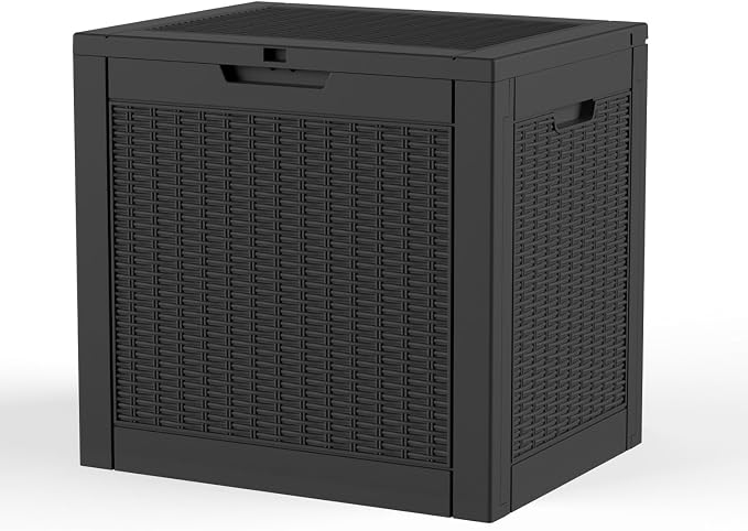 35-Gallon Outdoor Storage Box, Waterproof Deck Box for Patio Cushions, Garden Tools, Pool Accessories, Lockable Outside Storage Bin for Backyard & Deck (Black)