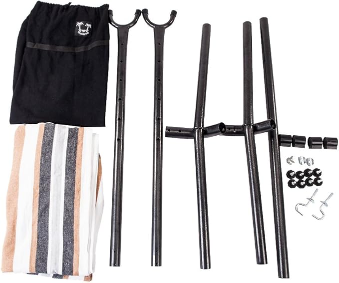 Ferty Hammock with Stand 300 lbs Capacity, Camping Double Hammock with Space Saving Steel Stand and Carry Bag for Indoor/Outdoor Garden Backyard Patio (US Stock)