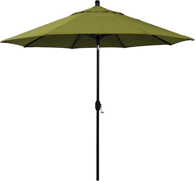 California Umbrella 5-Year-Non-Fading, 9Ft Premium Patio Umbrella, Hand-Crank, Button-Tilt, Black Frame, Solution Dyed Kiwi Fabric