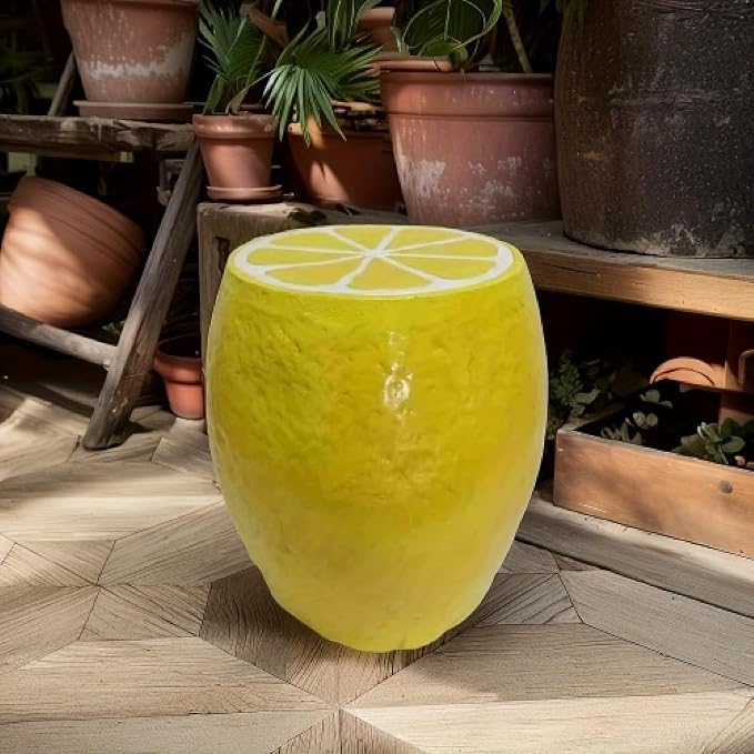 Garden Side Table, Outdoor Plant Stand,Tropical Art Deco Resin Decorative Furniture, 13.4 Inch Multi-Purpose Novelty Ornament for Patio Poolside Indoor Outdoor Home Garden Decor (Yellow)
