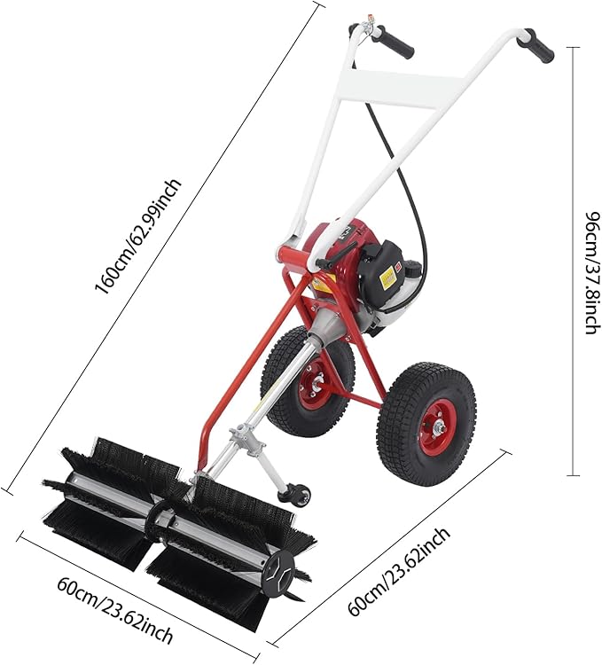 4 Stroke Gas Powered Hand Push Lawn Sweeper Broom, Gas Walk Behind Outdoor Sweeper with 23.62" High-Density Brush, Adjustable Handles for Yard, Driveway, Artificial Turf Leaf Cleaning