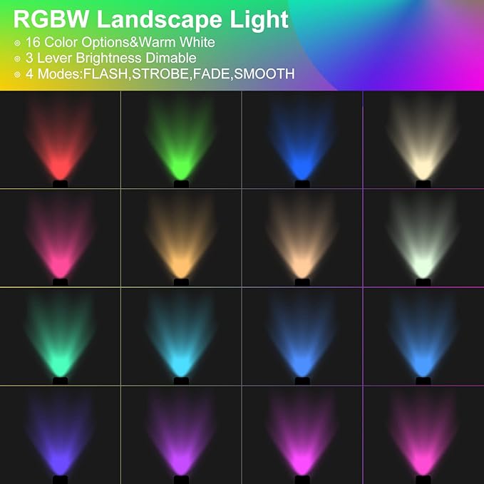 3W RGB Color Changing Landscape Lights Spotlight with Remote Control 3W 12V Landscape Lighting LED 16 Color Changing Spotlights Outdoor Waterproof Pathway Lights Garden Decorative (5, Watts)