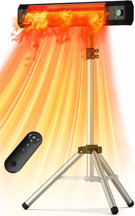 Outdoor Heaters for Patio, 9 Heating Levels, IP65 Waterproof Patio Heaters for Outdoor Use, 1500W Electric Heating Covers 400Sq.ft, 9H Timer, Tip-Over & Overheat Protection, 20FT Remote