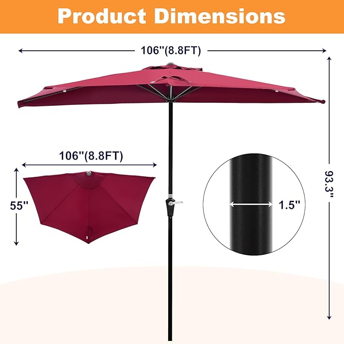 OLIXIS 9FT Patio Umbrella with Tilt and Crank Button & Sturdy Ribs Waterproof, 9Feet Patio Table Umbrella Perfect for Poolside, Terrace, Beach and Outdoor Restaurant