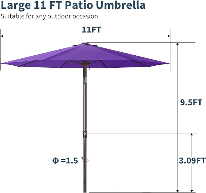 PatioKingdom 11FT Patio Umbrella,Outdoor Umbrella with Push Button Tilt and Crank,Market Table Umbrella with 8 Sturdy Fiberglass Ribs UV Protection