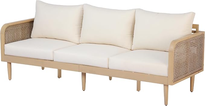 Christopher Knight Home Edward 5 Piece Patio Furniture Set with 3-Seater Sofas, Club Chairs and Coffee Table, Outdoor Acacia Wood Conversation Set, Patio Sofa Set for 8, Light Teak+Light Brown+Cream