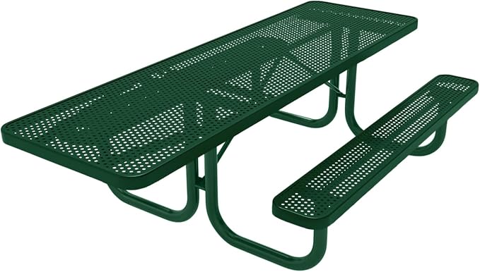 COATEDOUTDOORFURNITURE Heavy-Duty Portable ADA-Compliant Outdoor Picnic Table, Punched Steel Patio Furniture Made in America (8ft Rectangular, One-Side Handicap, Green with Green Frames)