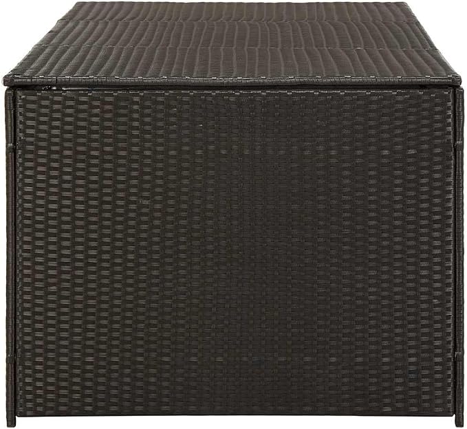 Large Outdoor Garden Storage Box, Weather-Resistant Poly Rattan Deck Box for Patio Cushions, Blankets, and Tools, Durable Rust-Proof Frame, Rectangular Brown