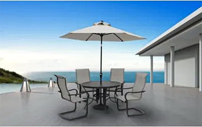 Four Seasons Courtyard 9 Foot Palermo Market Patio Umbrella Round Outdoor Backyard Shaded Canopy with Push Button Tilt and Aluminum Pole, Gray