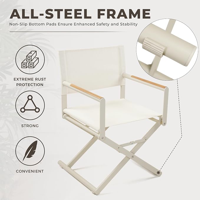 Grand patio 9-Piece Outdoor Dining Set, 8 Extra-Wide Folding Chairs & 1 Rectangle Expandable Table for 6-8 Person, Sling Mesh Patio Chairs with Wood Grain Table for Yard, Poolside, Deck, Apricot