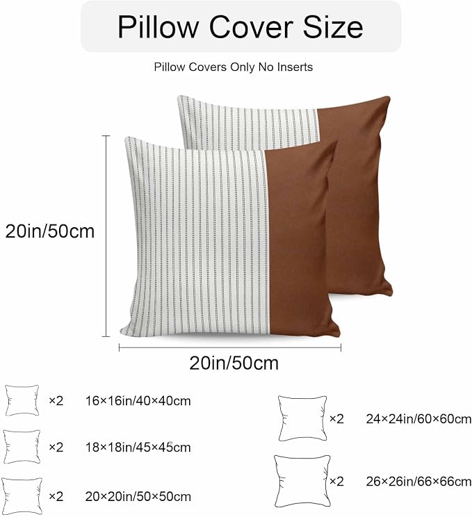 Boho Brown Leather Texture Outdoor Pillow Covers 18x18 Inch Throw Pillow Covers Set of 2 Waterproof Decorative Pillow Cases Modern Black Striped Cushion Covers for Patio Furniture Garden Couch Sofa