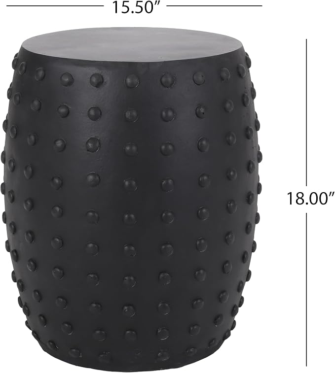 Outdoor Side Table 15.5" Drum Shape Lightweight Concrete-Look Outdoor Indoor Accent Table Decorative Garden Stools, for Patio Porch Living Room, Black