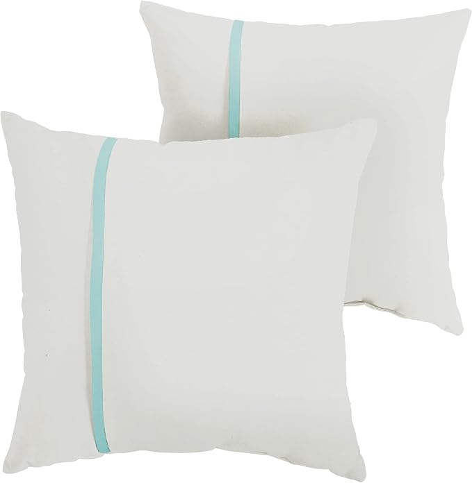 Sorra Home x Sunbrella - Indoor Outdoor Square Pillows, Set of 2, 16x16, Canvas Natural Ivory & Aruba Light Blue
