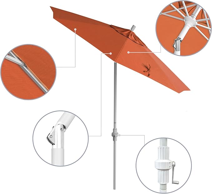 California Umbrella 7.5' Rd. Aluminum Patio Umbrella, Crank Lift, Collar Tilt, White