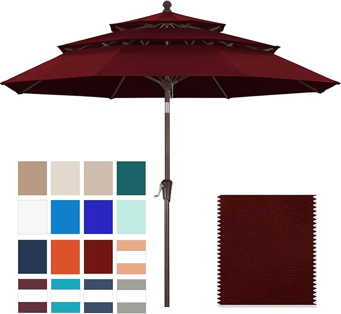 ABCCANOPY 5-Year 10-Year No Fading 9FT 3 Tiers Patio Umbrella, Outdoor Table Umbrella with 8 Sturdy Ribs for Deck, Backyard, Garden, Yard