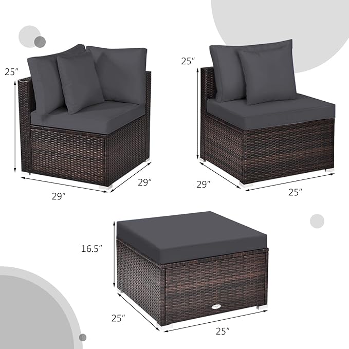 HAPPYGRILL 4PCS Patio Conversation Set Outdoor Wicker Sofa Set, Modern Sectional Couch Set with Washable Cushions & Pillows, All Weather PE Rattan Patio Furniture Set