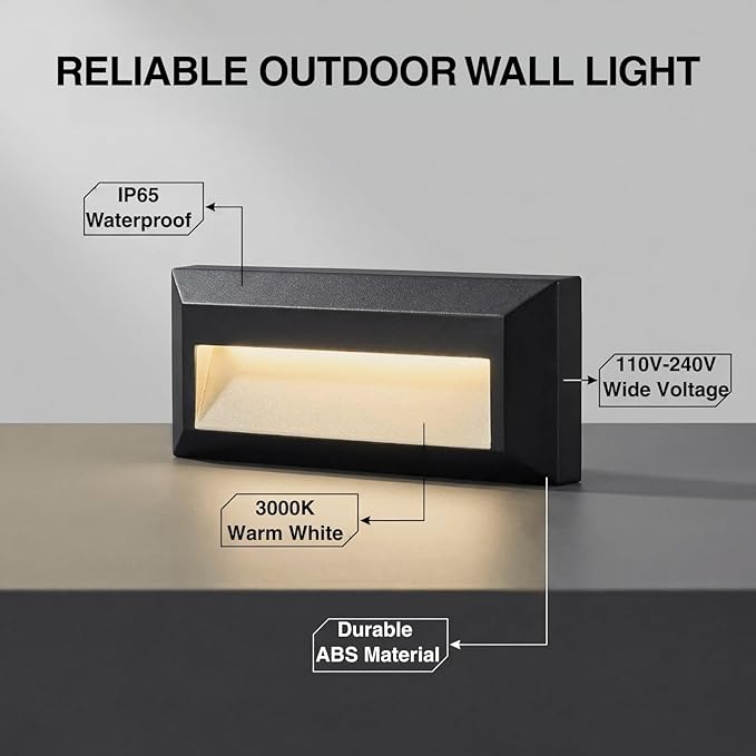 ZONK LED Outdoor Indoor Step Lights, Line Voltage 110-240V 2W Landscape Stair Lights, 9Inch Non-dimmable 3000K IP65 Waterproof Stairway Lighting, LED Deck Light, Retaining Wall Lights, 6Pack